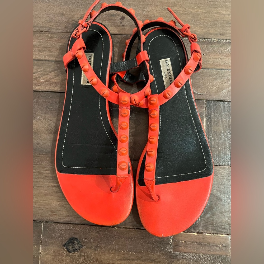 Balenciaga Orange Matte Studded Sandals size 39